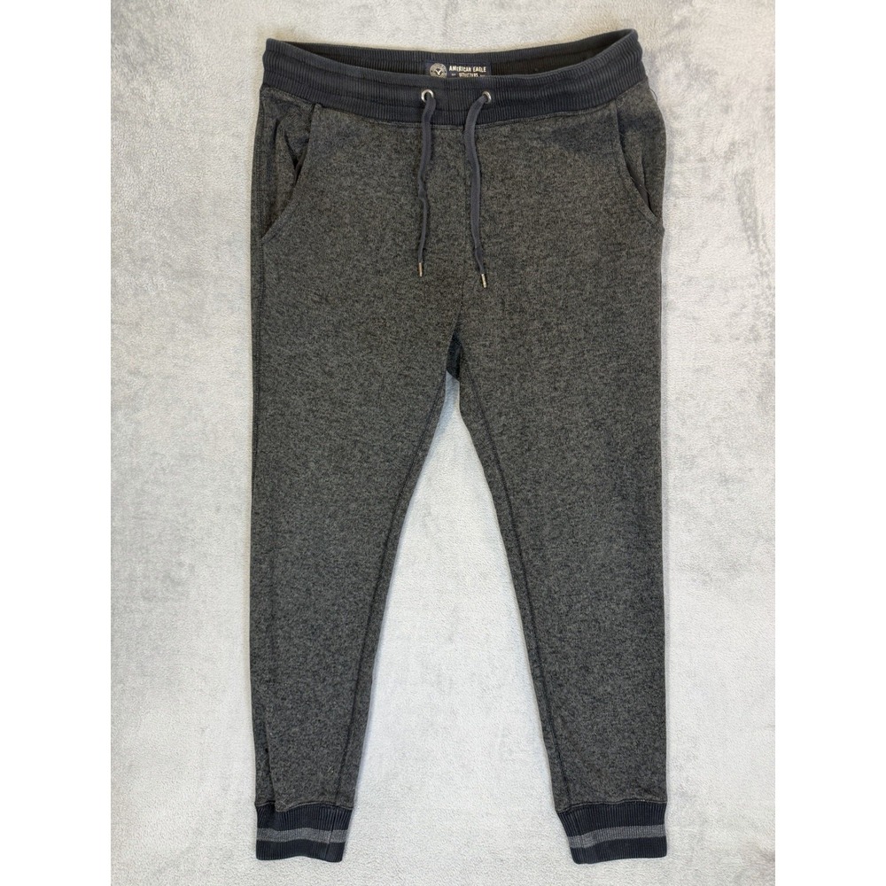 American Eagle Jogger Sweatpants Mens Medium Gray Charcoal Fleece Lined Pull On
